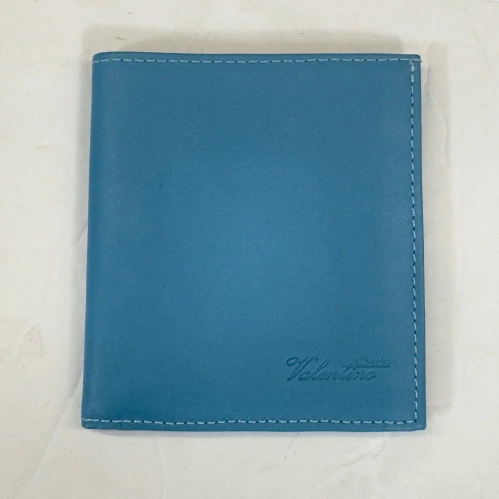 Alberto Valentino Italian Genuine‎ Leather Teal Bifold Wallet Vera Pelle NWT